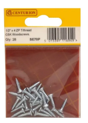 [SE70P] Centurion 1/2" x 4 ZP Cross Recessed Hardened Twin Thread Woodscrews with Countersunk Head (Pack of 28)