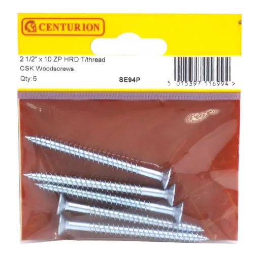 [SE94P] Centurion 2 1/2" x 10 ZP Cross Recessed Hardened Twin Thread Woodscrews with Countersunk Head (Pack of 5)