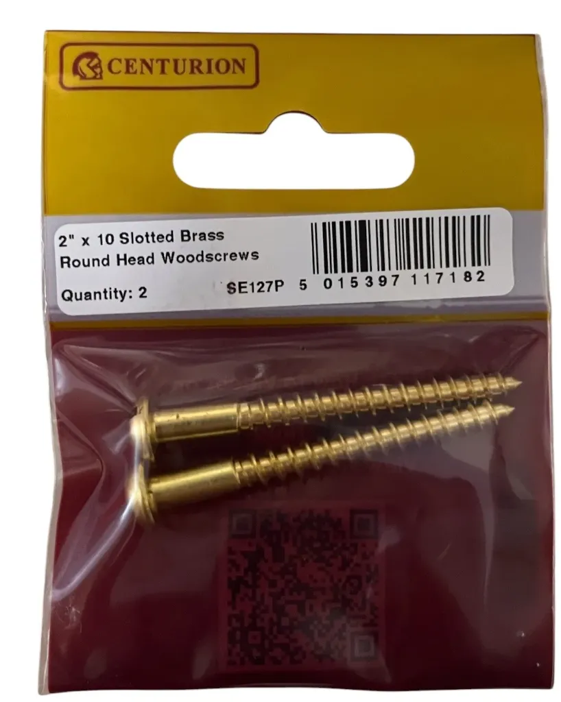 [SE127P] Centurion 2" x 10 SC Slotted Brass Round Head Woodscrews  (Pack of 2)