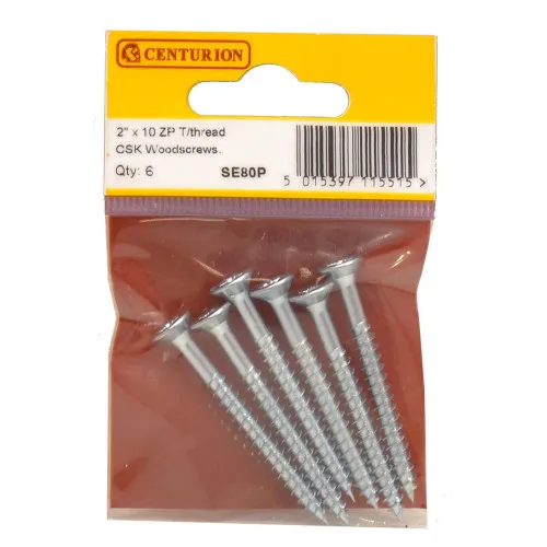 Centurion 2" x 10 ZP Cross Recessed Hardened Twin Thread Woodscrews with Countersunk Head (Pack of 6)