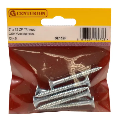 Centurion 2" x 12 ZP Cross Recessed Hardened Twin Thread Woodscrews with Countersunk Head (Pack of 6)