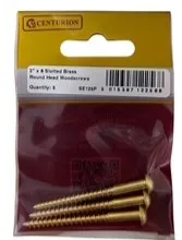 [SE125P] Centurion 2" x 8 SC Slotted Brass Round Head Woodscrews (Pack of 3)