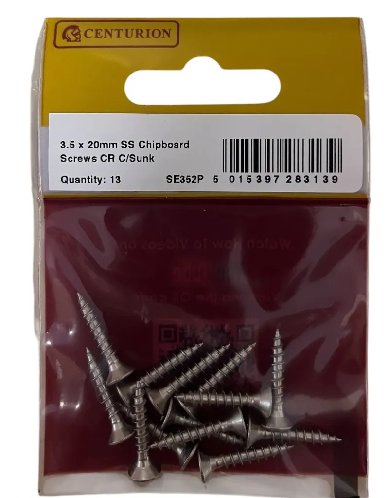 [SE352P] Centurion 3.5mm x 20mm Stainless Steel Chipboard Screws CRCS Head Countersunk (Pack of 13)