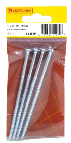 [SE284P] Centurion 4" x 10 ZP Cross Recessed Hardened Twin Thread Woodscrews with Countersunk Head (Pack of 4)