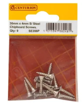 [SE356P] Centurion 4mm x 30mm Stainless Steel Chipboard Screws CRCS Head Countersunk (Pack of 9)