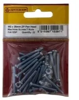 [FA155P] Centurion M3 x 25mm Zinc Pan Head Machine Screws & Nuts (Pack of 22)