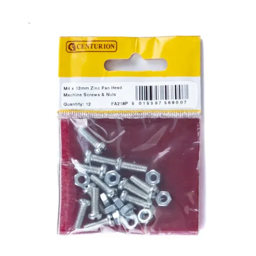 [FA218P] Centurion M4 x 12mm Zinc Pan Head Machine Screws & Nuts (Pack of 12)