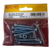 [FA259P] Centurion M5 x 40mm Zinc Pan Head Machine Screws & Nuts  (Pack of 10)