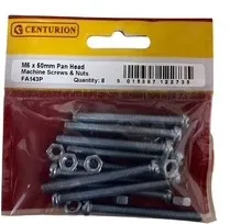 [FA143P] Centurion M5 x 50mm Zinc Pan Head Machine Screws & Nuts  (Pack of 8)