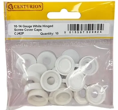 [CJ42P] Centurion White Hinged Screw Cover Caps 10-14 Screw 10pk